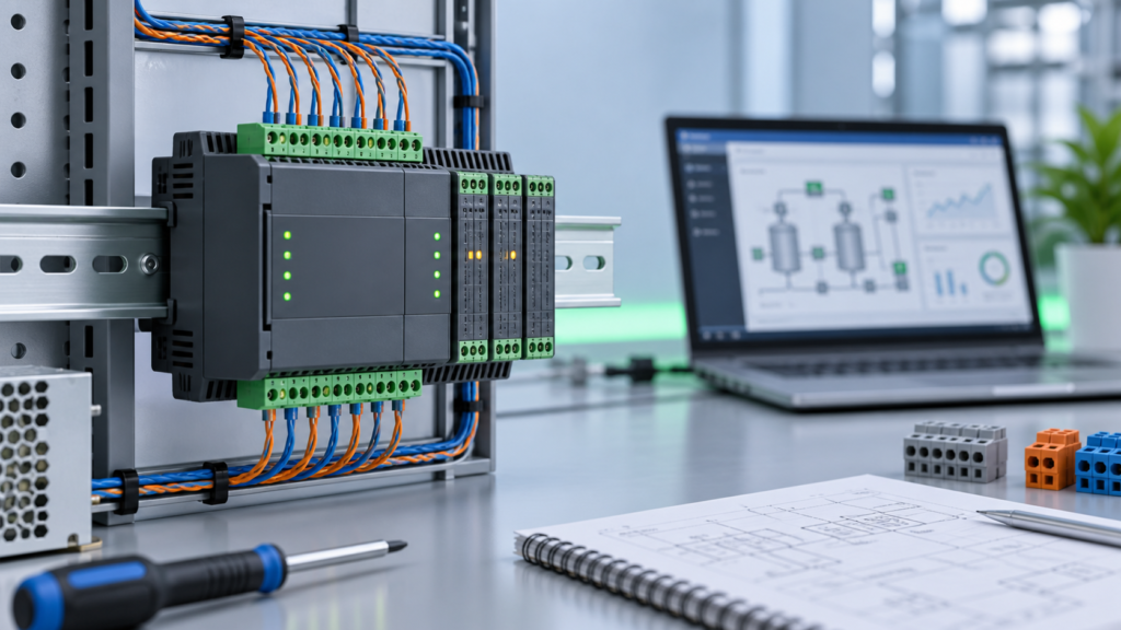 RS485 industrial I/O controller and automation bench